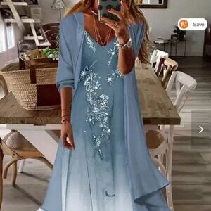 NWT Women's Shift Dress Maxi Dress half Sleeve Floral Print Spring Summer 2PCS